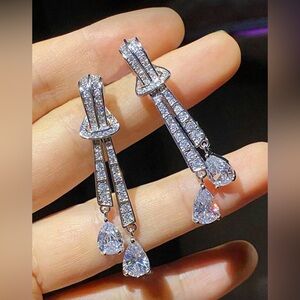 Silver Crystal Teardrop Dangle Earrings - Elegant Sparkle